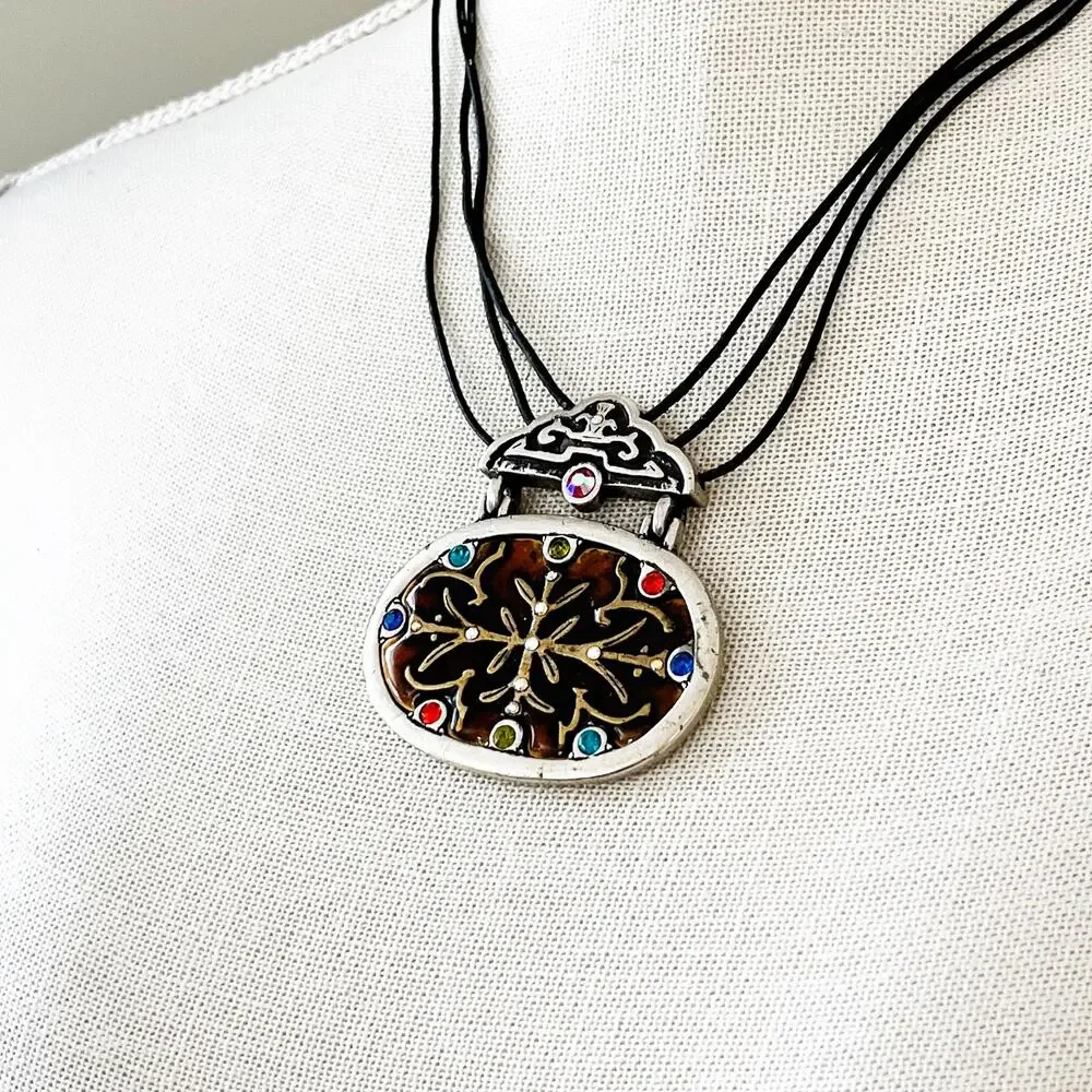 Chico’s Vintage Enamel & Crystal Pendant Necklace